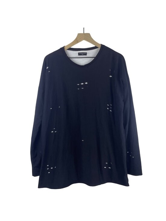 Michael Lauren Tops - Michael Lauren Distressed Black Long Sleeve Supima Cotton T-Shirt Large Revolve
